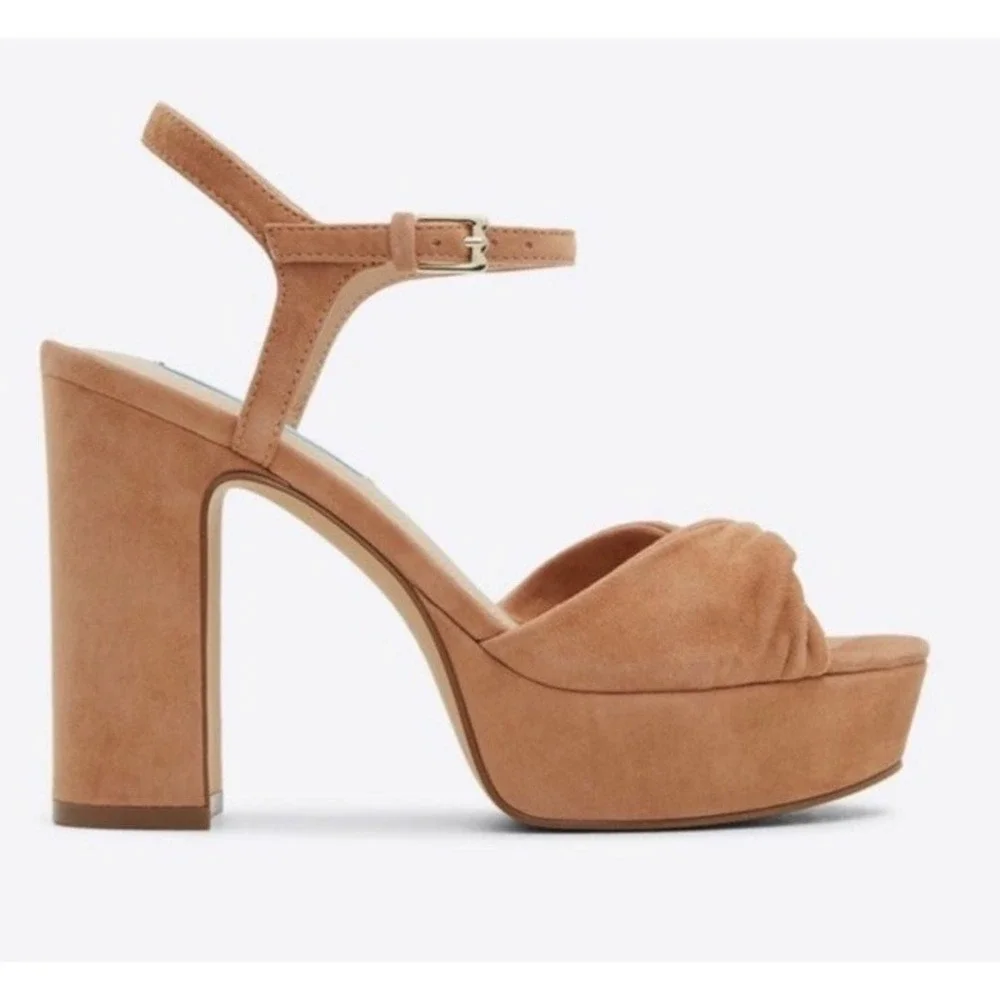 Draper James Paloma Platform Heel Tan Sandal Suede Size 8.5 Heels‎ 90s Y2K
